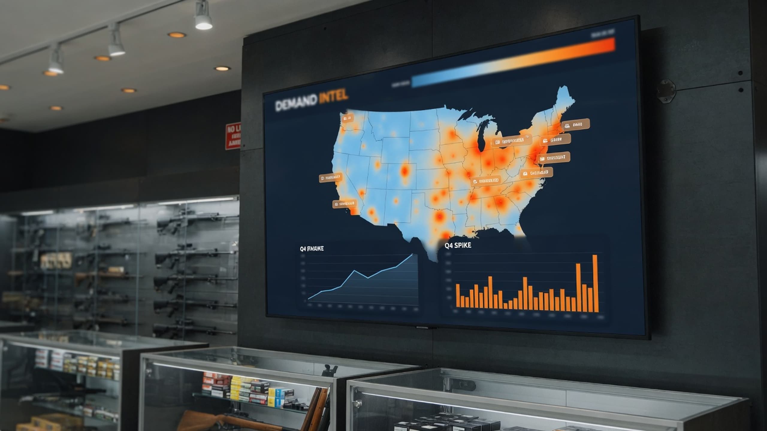 Example Betsy Showroom — store TV wall showing live demand for the shop
